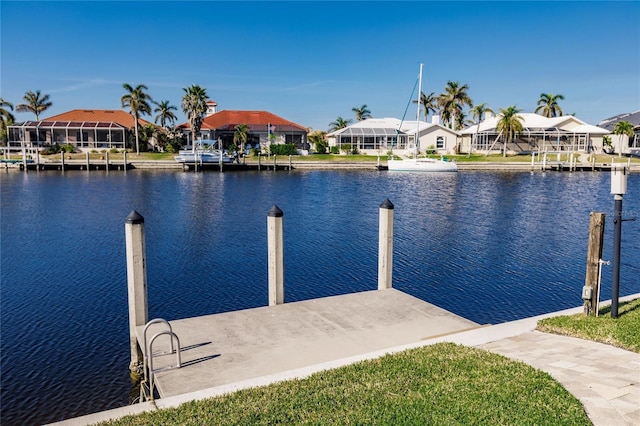 dock area with a water view