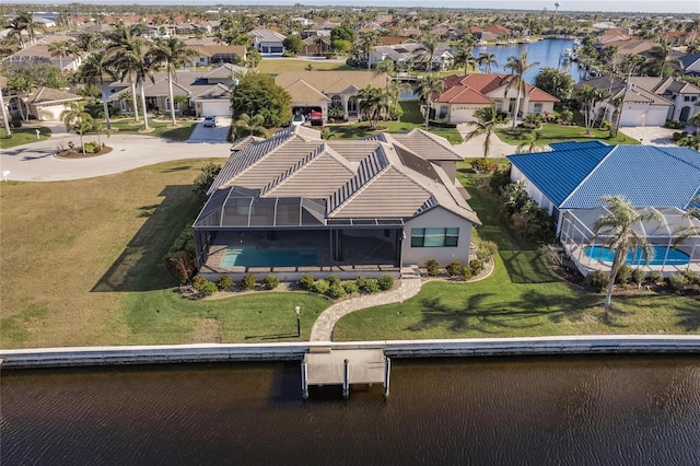 aerial view with a water view