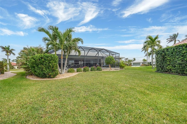 view of yard featuring a lanai