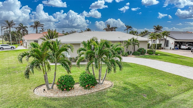 view of front of home with a front lawn