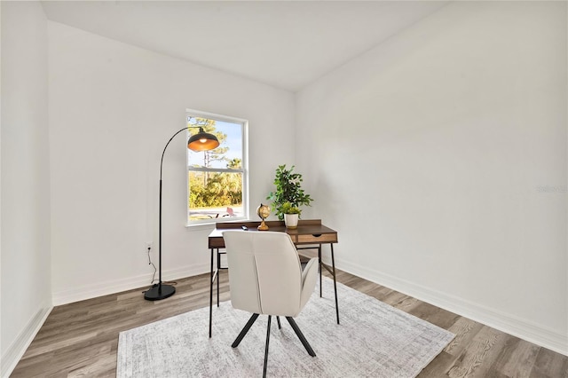 office space with hardwood / wood-style floors