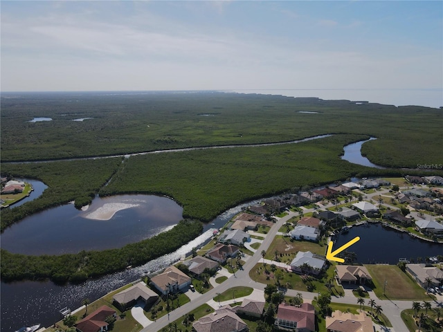 bird's eye view featuring a water view