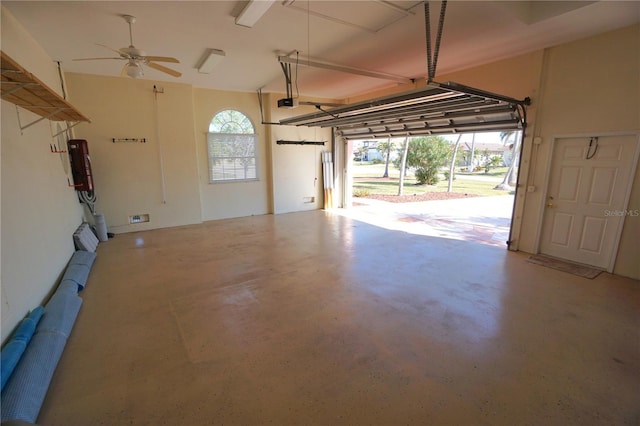 garage with ceiling fan