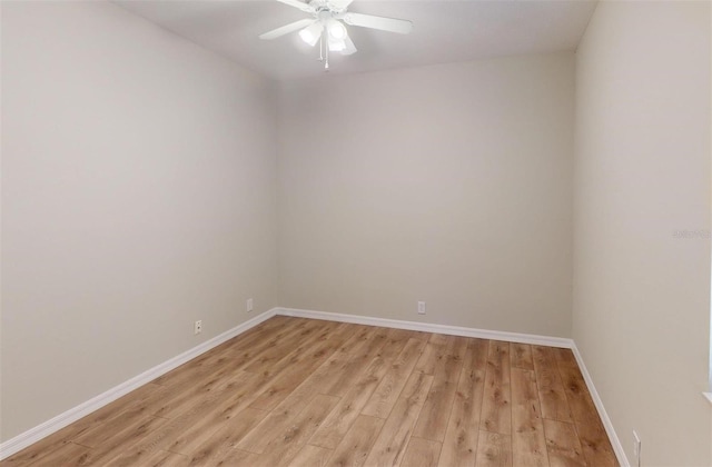 unfurnished room with ceiling fan and light hardwood / wood-style flooring