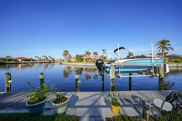 dock area with a water view