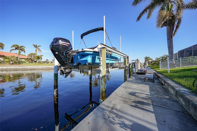 view of dock with a water view