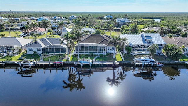 aerial view with a water view