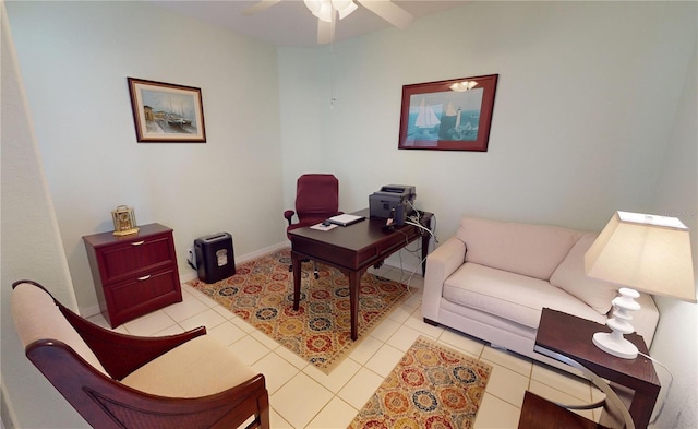 office featuring ceiling fan and light tile patterned floors