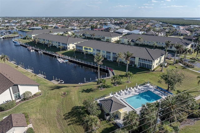 aerial view with a water view