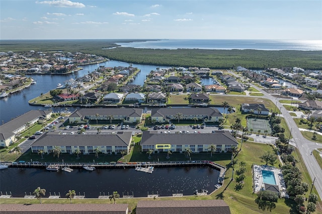 aerial view with a water view