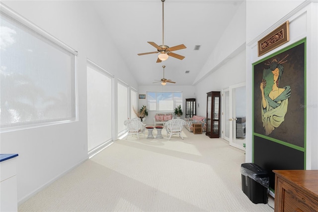 sunroom / solarium featuring vaulted ceiling and ceiling fan