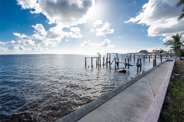 dock area featuring a water view