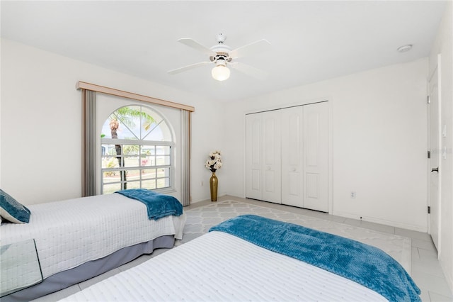 bedroom with a closet and ceiling fan