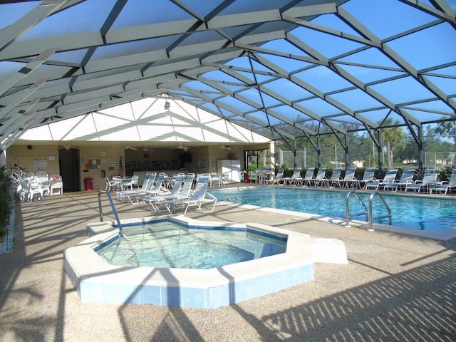 view of pool featuring a lanai and a patio area