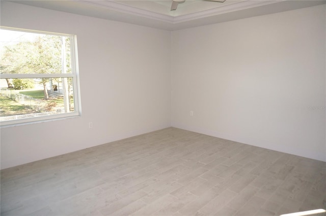 empty room featuring ceiling fan and light hardwood / wood-style floors