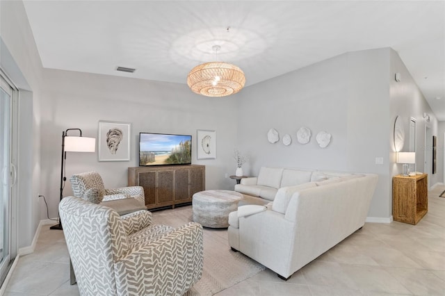 living room with light tile patterned floors