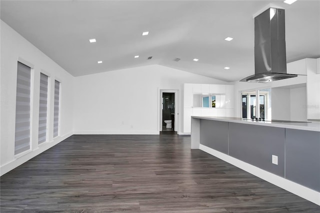 unfurnished living room featuring lofted ceiling and dark hardwood / wood-style floors