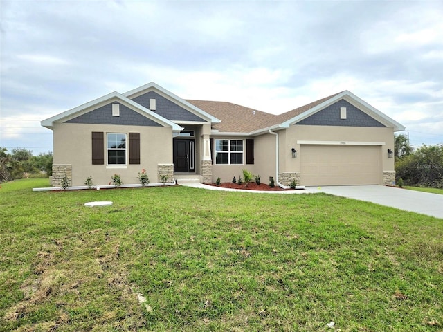 view of front facade with driveway, a front lawn, and stucco siding