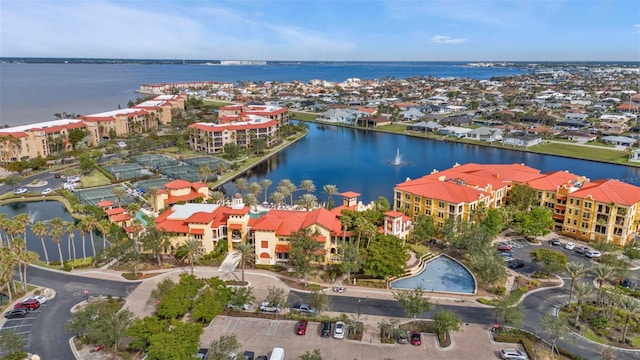 aerial view with a water view