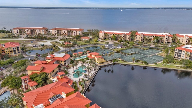 drone / aerial view featuring a water view