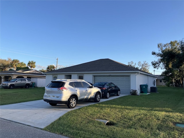 view of side of property featuring central air condition unit and a lawn