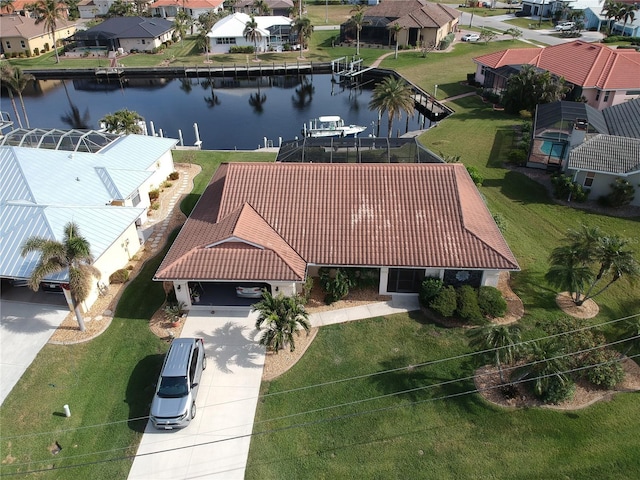 bird's eye view featuring a water view