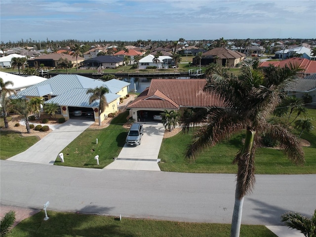 aerial view with a water view