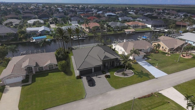 aerial view featuring a water view