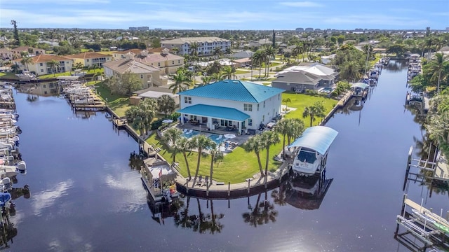 bird's eye view featuring a water view