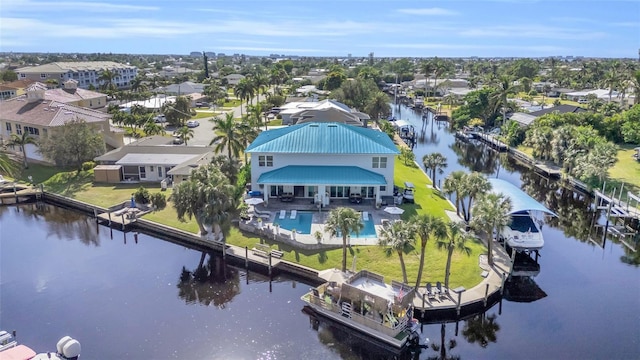 aerial view with a water view