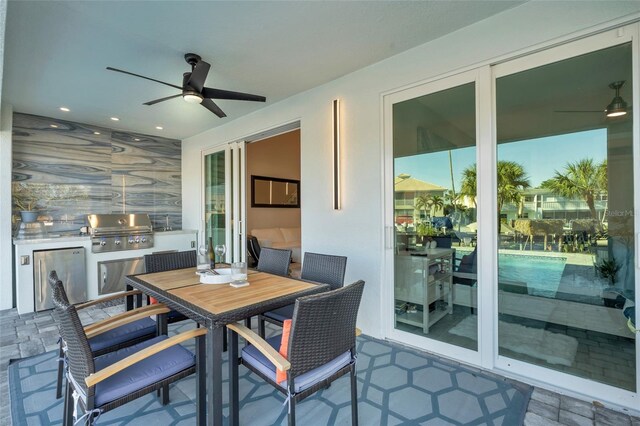 dining area featuring ceiling fan