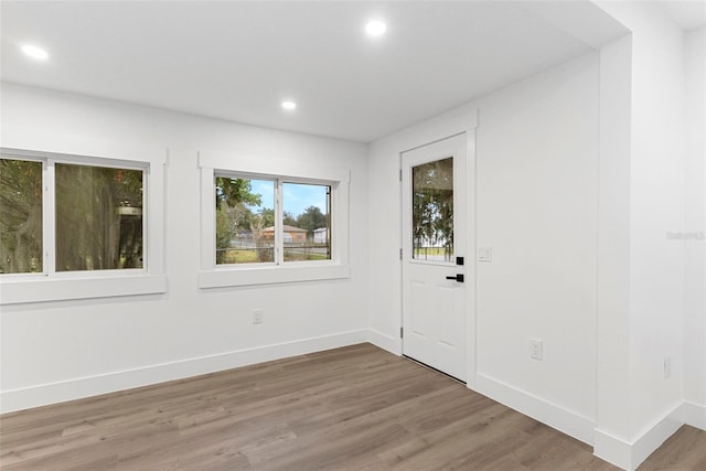 entryway with hardwood / wood-style flooring