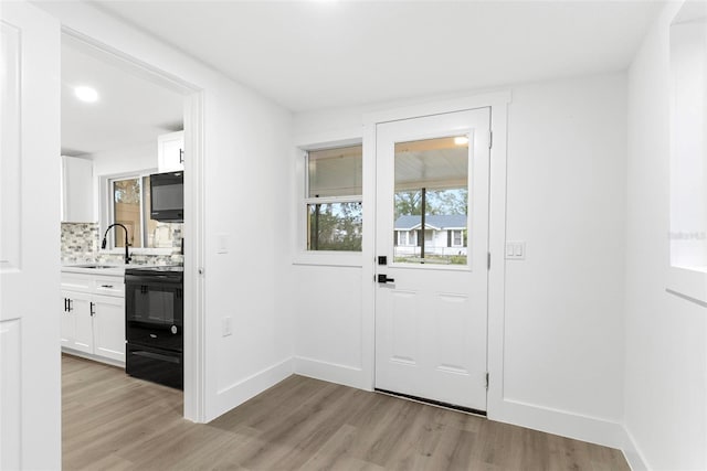 doorway featuring light hardwood / wood-style flooring and sink