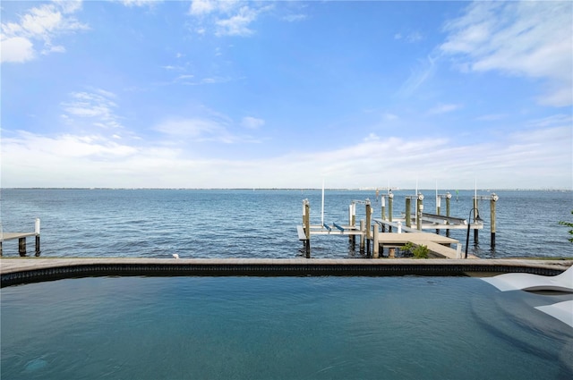 view of dock with a water view