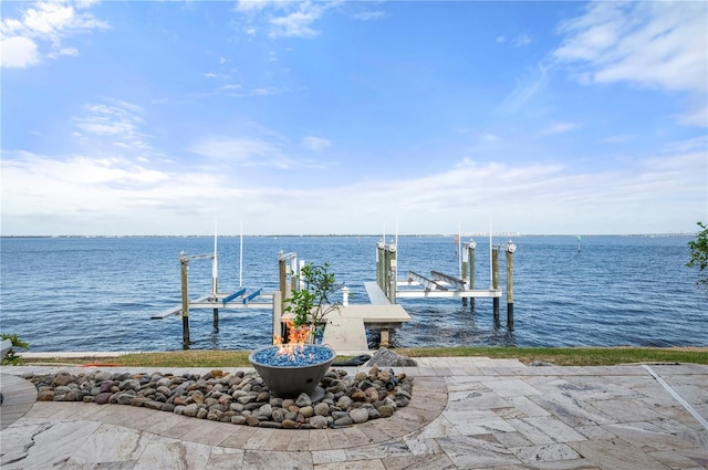 view of dock with a water view