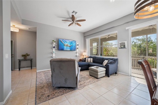 living room featuring light tile patterned floors