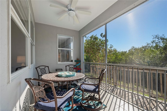 sunroom / solarium with ceiling fan