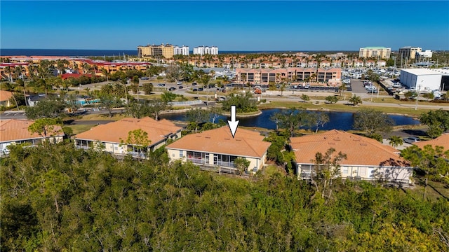 aerial view with a water view