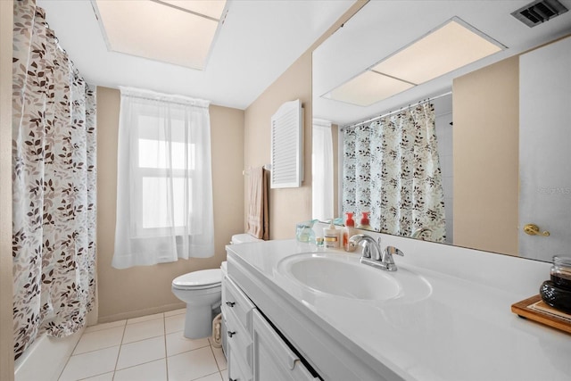 bathroom featuring tile patterned flooring, vanity, and toilet