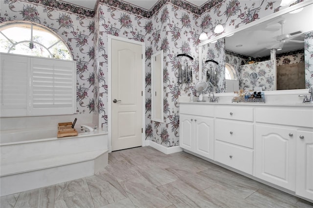 bathroom with vanity and ceiling fan