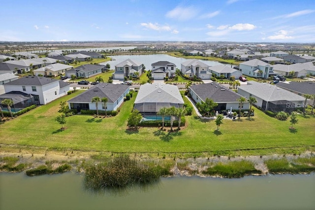 bird's eye view featuring a water view