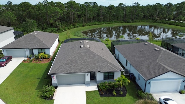 bird's eye view featuring a water view