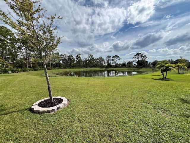 view of yard with a water view