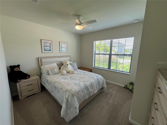 bedroom with carpet flooring and ceiling fan