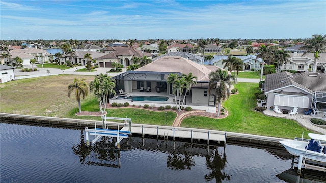 aerial view with a water view