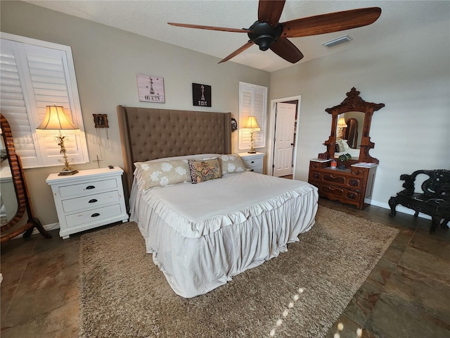 bedroom featuring ceiling fan