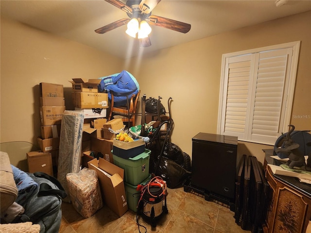 storage area with ceiling fan