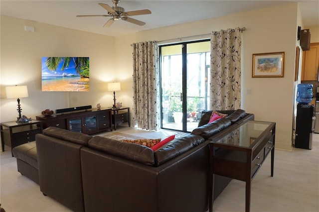 living room with ceiling fan