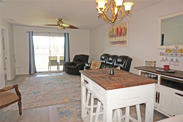 kitchen featuring light hardwood / wood-style floors and ceiling fan