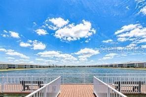 deck featuring a water view